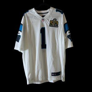 Nike NFL Cam Newton #1 Panthers Super Bowl 50 Jersey White XL On Field